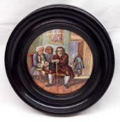 A Prattware Pot Lid “Dr Johnson”, in a black socle, 4” diameter