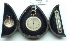 A late Victorian Leather Cased Travelling Set of Barometer, Thermometer and Compass, the barometer 1