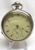 A 1st quarter of the 20th Century American Nickel Plated Large Key-wind Pocket Watch, the frosted