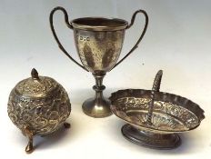 A set of six Oriental white metal Coffee Spoons with gilded bowls, twist stems and pierced character