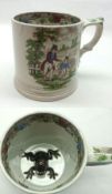 A 19th Century Staffordshire Frog Mug, decorated in the Pratt manner with panels of shepherd and