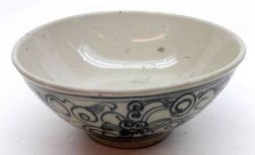 A Chinese Bowl of tapering circular form, decorated in blue/green with abstract scrolled designs,