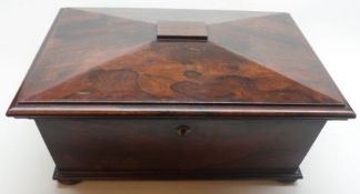 A large early 19th Century Rosewood Large Sarcophagus-shaped Tea Caddy of rectangular form, the
