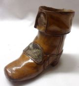 A 19th Century Continental Treen Match Holder/Striker in the form of a Boot, 3” tall