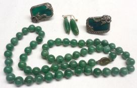 A packet of Jadeite/Jadeite set Jewellery including Bead Necklace, pair of large rectangular