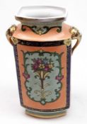 A Noritake two-handled Baluster Vase of rectangular form, decorated with panels of exotic birds