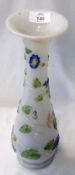 A French Milk Glass Trumpet Vase, overlaid with twining Art Nouveau style foliage with green,