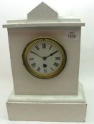 A late 19th Century White Painted Mantel Timepiece, the architectural case to a 3 ¾” Roman enamel