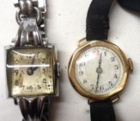 A Mixed Lot comprising: a 9ct Gold Ladies Wristwatch; together with a further Base Metal Cocktail