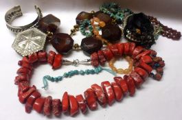 A large packet of assorted Costume Jewellery, including Natural Turquoise Bead Necklace, Cornelian