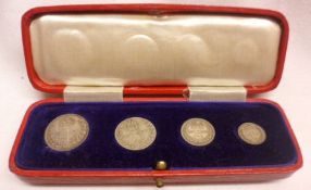 A Red Leather Cased Maundy Money Set dated 1942, (four coins - one penny to four penny)