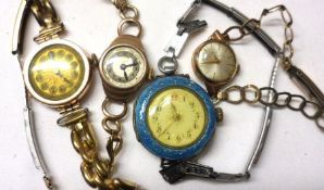 A Mixed Lot: Ladies mid-20th Century 9ct Gold Wristwatch inscribed “Favre-Leuba, Geneve”, on gold