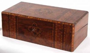 A Large Victorian Walnut and Parquetry Inlaid Writing Box, vacant decorative nameplate and similar