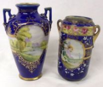 Two Noritake two-handled Vases, one of tapering circular form and the other of cylindrical form,