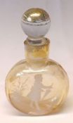 A Gilt Highlighted Glass Scent Bottle, of circular flask form and decorated in the manner of Mary