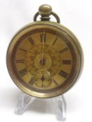 A last quarter of the 19th Century Brass Cased Open Face Keyless Pocket Watch (un-named), gilded