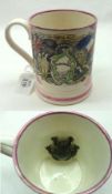 A 19th Century Sunderland Lustre Crimea Commemorative Frog Mug, printed en grisaille and decorated