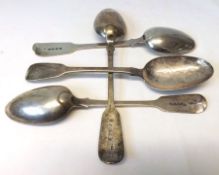 A group of one late Georgian and three Victorian Tablespoons, Fiddle pattern, including a pair,