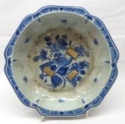 A 20th Century Delft small hexagonal Bowl, typically decorated in blue, 8 ½” wide