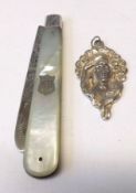 An Edward VII folding Fruit Knife with fruit and foliate engraved blade, Mother of Pearl case,