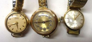 A Mixed Lot of three Ladies 9ct Gold Cased Wristwatches with metal bracelets, including one by