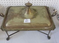 An Edwardian period previously Electroplated Warming Stand, rectangular shaped, the detachable lid