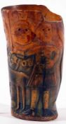 An unusual Antique Horn Beaker chased with figurative and animal design and wording including “