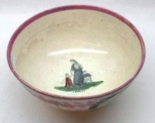 A Sunderland Lustre circular Bowl, decorated with panel of shield, sickle, fork, donkey etc, and