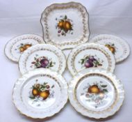 A Royal Worcester part Dessert Set comprising: six Plates and a square Dish, all with crimped