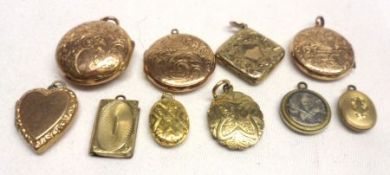 A packet containing nine assorted Victorian Gold Plated Lockets (some incomplete)