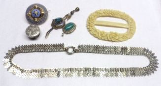 A packet of assorted jewellery items including a Victorian circular enamelled Brooch with raised