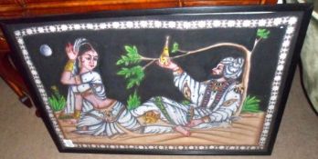 An Indian Picture depicting two lovers with drinking vessels, with tinsel-type detail, 23” x 34”