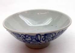 A Chinese Circular Bowl of tapering form, the outer body decorated in underglaze blue with