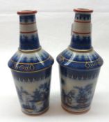 A pair of decorative 19th Century English Spill Vases of balustered cylindrical form, depicting