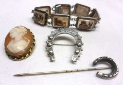 A packet containing Continental white metal and mother-of-pearl panelled Bracelet; a hallmarked