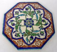 A European small octagonal Plaque, decorated with a stylised rosette design in colours, 8” wide