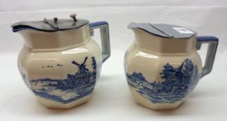 A pair of Royal Doulton “Norfolk” pattern octagonal metal-lidded Jugs of baluster form, 5 ½” and