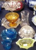 A collection of various pressed, coloured and other clear English Glass Wares comprising:  a two