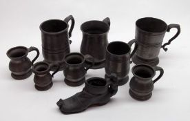 A collection of eight various Pewter Tankards and Measures; together with a further small Metal