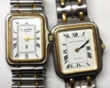 A Mixed Lot comprising: two Steel and Gilt Ladies Quartz Wristwatches, both retailed by Mappin &