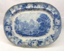 A 19th Century English blue printed Plate, decorated with the “Kirkstall Abbey” pattern, (hairline