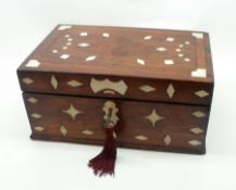 An unusual Ivorine or Bone Inlaid Workbox of rectangular form, the crossbanded top with central