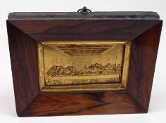 A Vintage gilt metal Plaque in a rosewood frame, depicting The Last Supper, 3 ½” x 5 ¼”