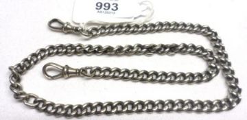 An early 20th Century Long Curb Link Silver Watch Chain with two Snaps, 18” long and weighing