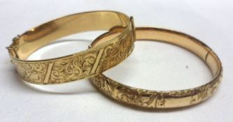 Two Gold Plated engraved fronted Bangles