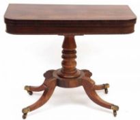 A Regency period Rosewood Fold Top Card Table of rectangular form, with curved front corners,