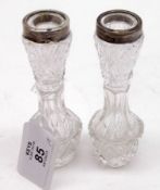A pair of decorative hallmarked Silver mounted Spill Vases of facetted and waisted form, both 4”