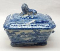 An Andrew Stevenson blue printed two-handled Covered Sauce Tureen, the cover with a lion finial, and