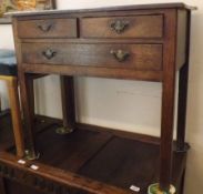 An 18th Century and later Oak Low Boy, plain rectangular top with moulded edge over two short and