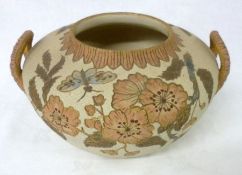 A Langley Ware two-handled circular Jardinière, of tapering form, incised and decorated in puce
